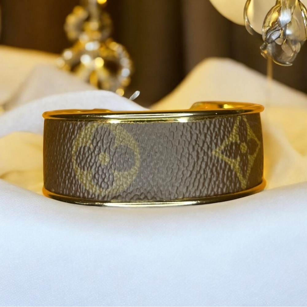 Authentic LV Leather Upcycled Designer Cuff Bracelet